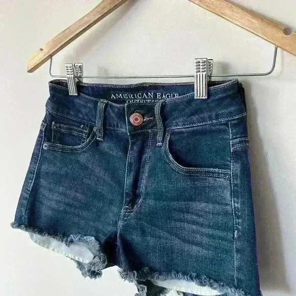 American Eagle Women’s High Rise Dark Denim Country Western Beach Shorts 0 - Picture 5 of 7
